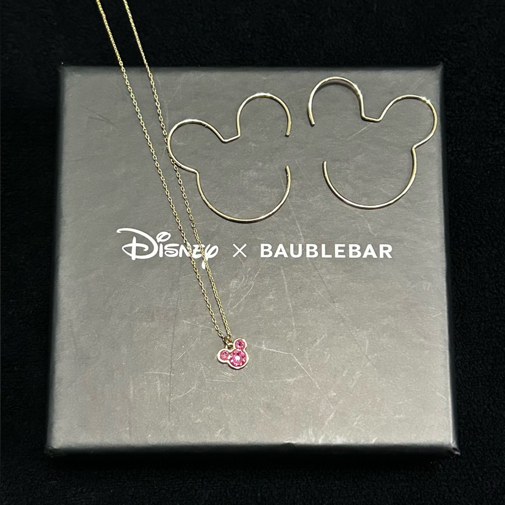 BaubleBar Gold Mickey Mouse Earring and Necklace Set